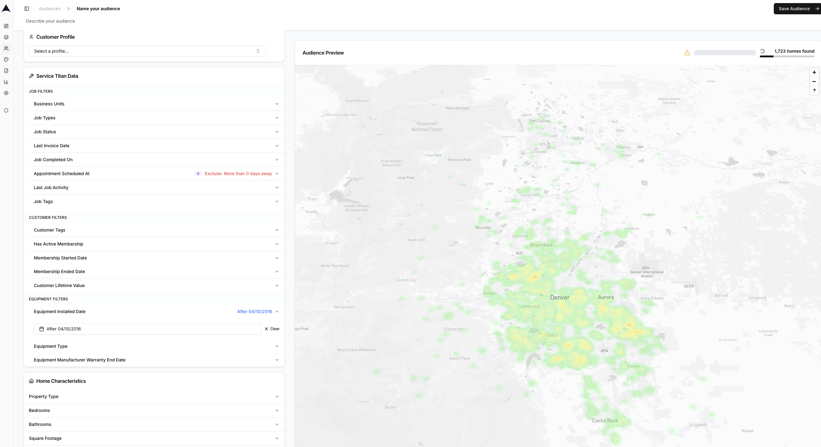 Installed equipment data configuration in Arch Audiences
